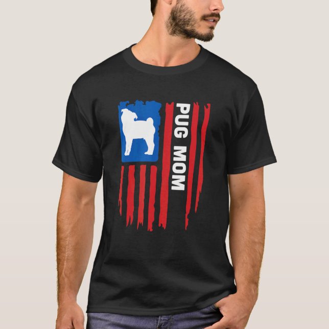 Camiseta USA flag Patriotic Pug Mom (Frente)