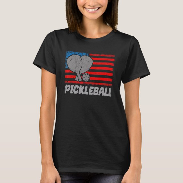 Camiseta USA Flag Pickleball Shirt Paddle Pickleball Player (Frente)