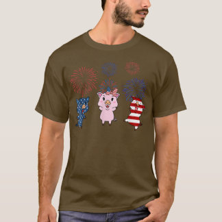 Camiseta USA Flag Pig Fireworks Patriótico 4 de julho