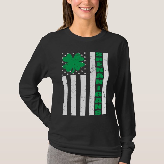Camiseta USA Flag Shenanigans Saint Patricks Day Shamrock (Frente)