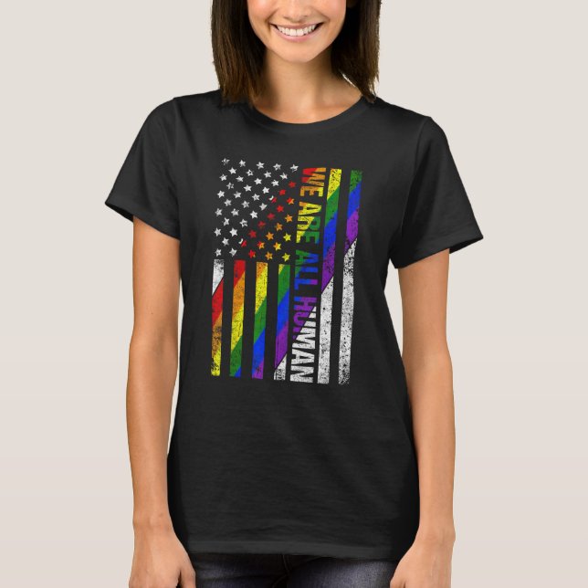 Camiseta USA Flag We Are All Human LGBT Flag Gay Pride Mont (Frente)