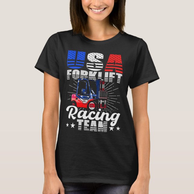 Camiseta USA Forklift Operator Racing Team Warehouse Worker (Frente)