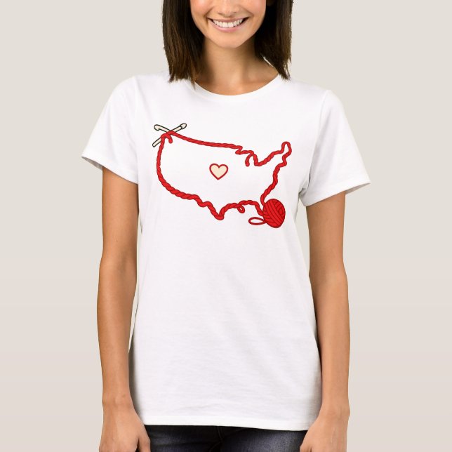 Camiseta USA Knitting Heart Map – American Yarn Lover (Frente)