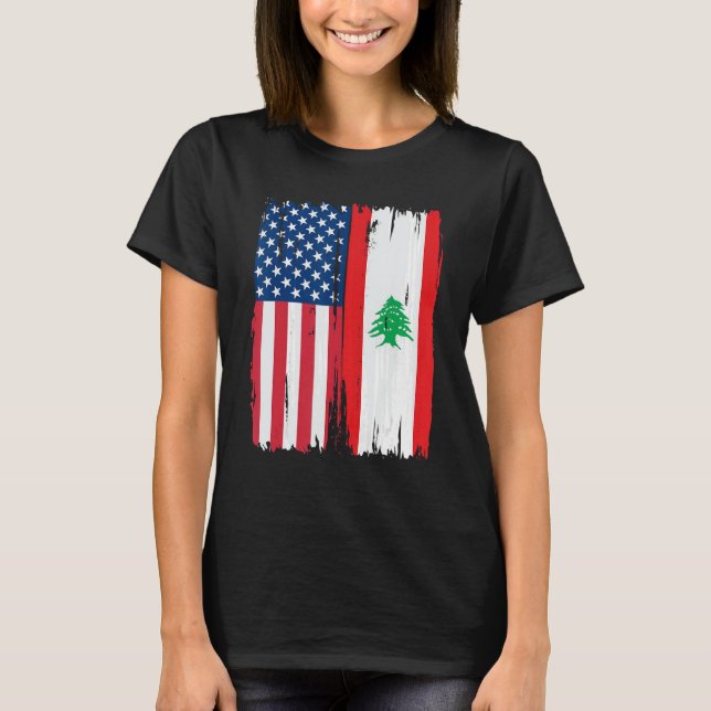 Camiseta USA Líbano Half american Flag Roots (Frente)