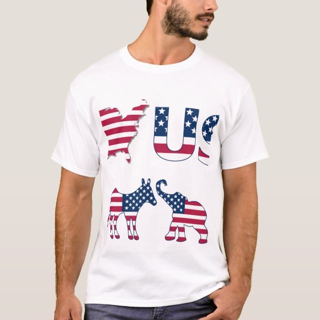 Camiseta USA Map Flag Donkey & Elephant, Red White & Blue (Frente)