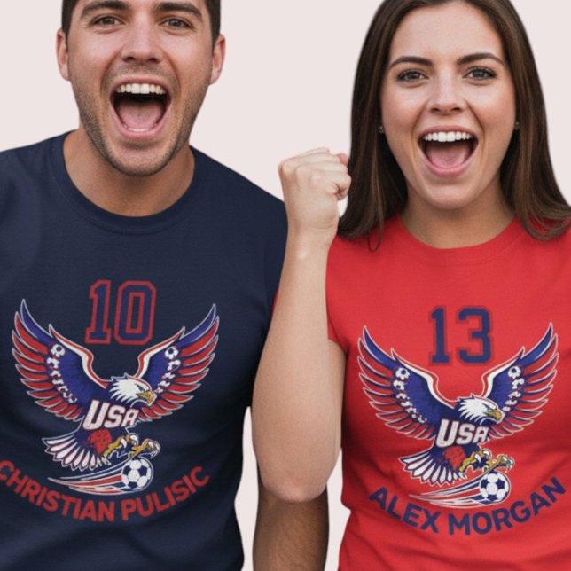 Camiseta USA National Team Soccer Eagle Patriotic Graphic (Use Personalized to change color/font.
Choose a color that matches the background color of shirt)