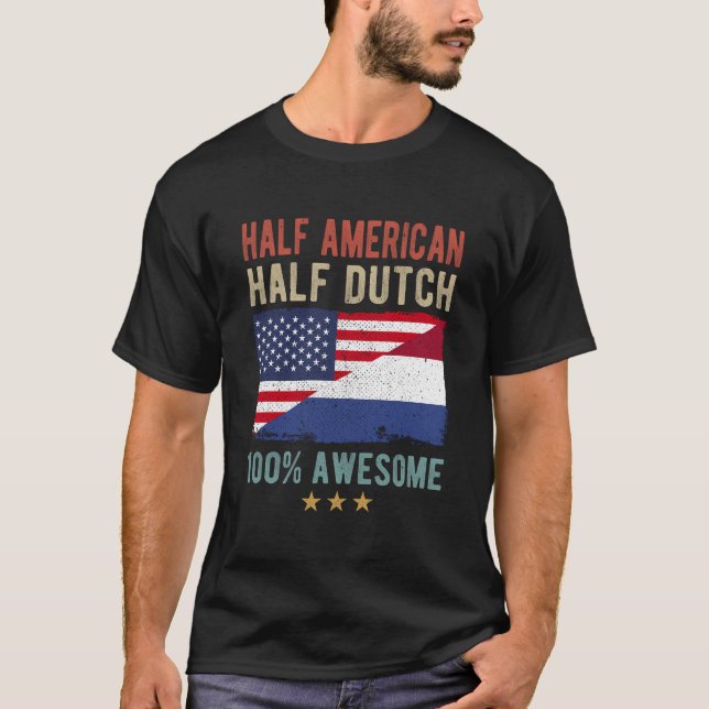 Camiseta Usa Países Baixos Bandeira Half American Half Dutc (Frente)