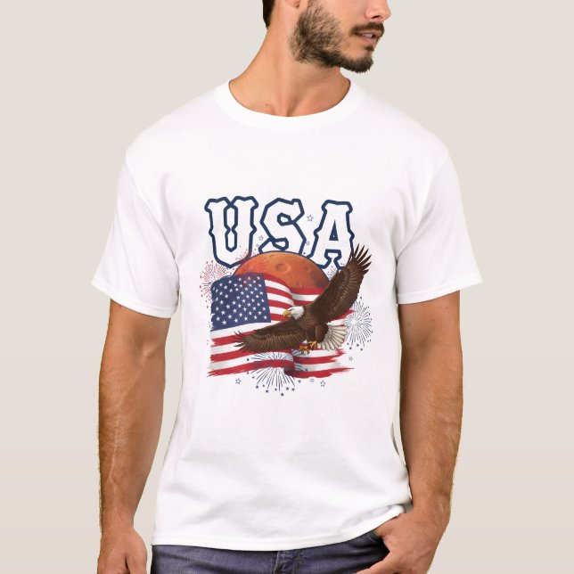 Camiseta USA Patriotic Eagle with Mars Red Planet Design (Frente)