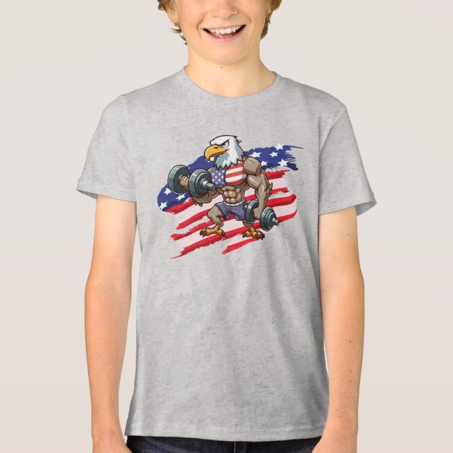 Camiseta USA/patriotic weightlifting bald eagle (Frente)