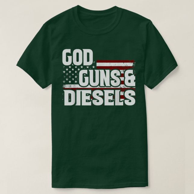 Camiseta USA Patriótico Deus Armas E Diesels Bandeira Ameri (Frente do Design)