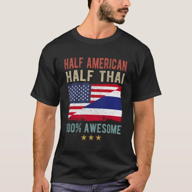 Camiseta Usa Tailândia Bandeira Half American Half Thai (Frente)