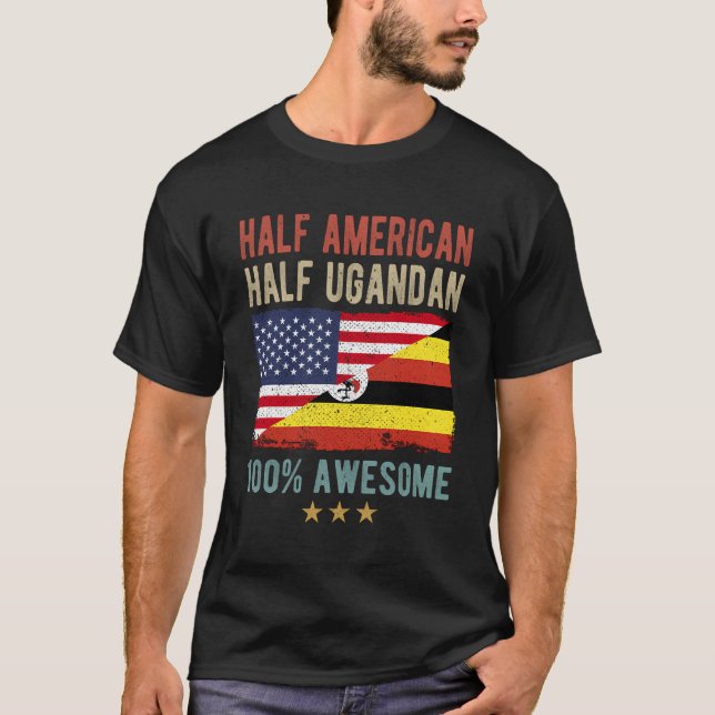 Camiseta Usa Uganda Flag Half American Half Ugandan (Meia-a (Frente)