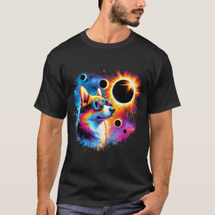 Camiseta Usando Corgi Cachorro Eclipse Solar Total Infantil