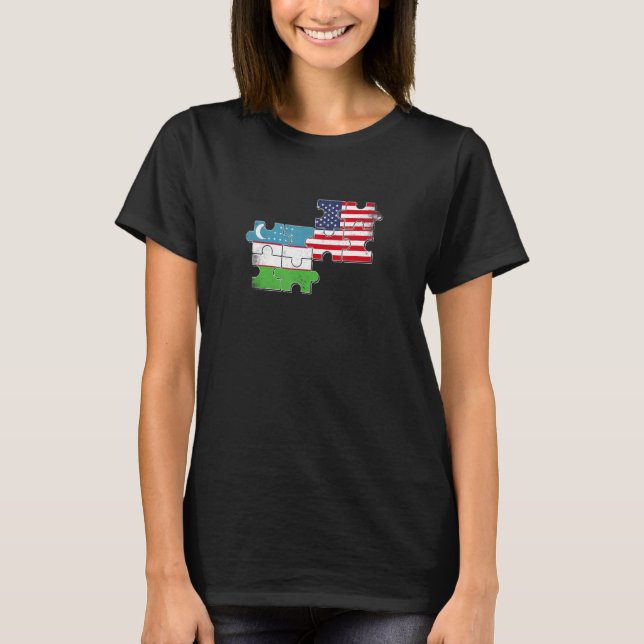 Camiseta Usbequistão EUA Usbequistão Bandeira Americana (Frente)