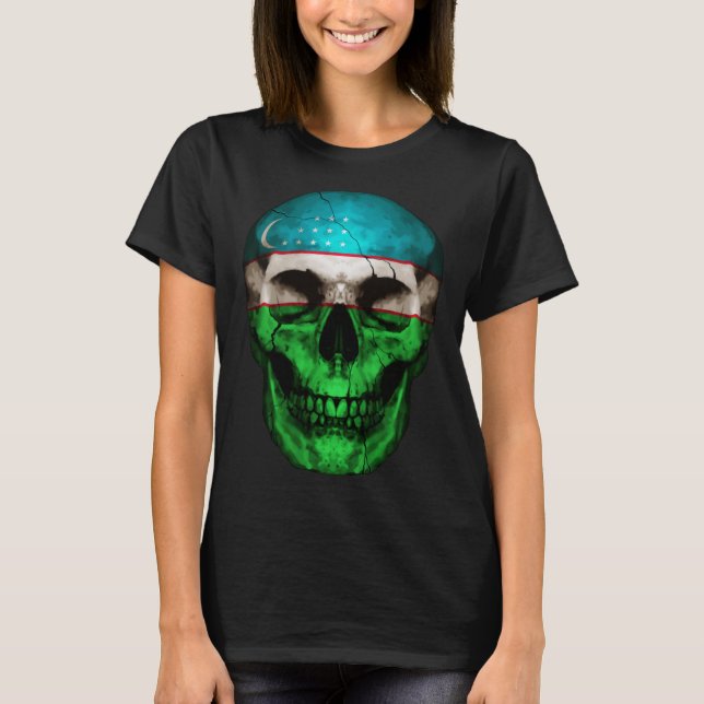 Camiseta Usbequistão Flag Skull Usistani Roots Proud Patch (Frente)