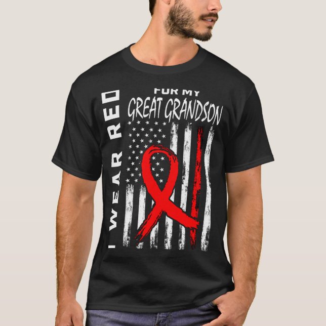 Camiseta Use Laço Vermelho Bisneto Doença Cardíaca Conscien (Frente)