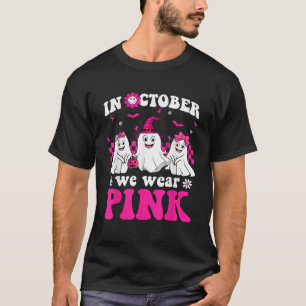 Camiseta Use Rosa Fantasma Groovy no Halloween Conscientiza