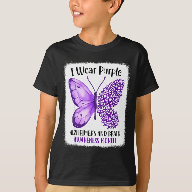 Camiseta Use roxo mês de conscientização sobre alzheimer e  (Frente)