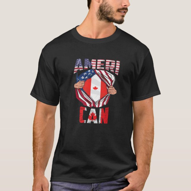 Camiseta USEH CDN Maple Leaf Half Canadian Half American Fl (Frente)