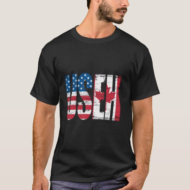Camiseta USEH Half American Half Canadian Funny EUA Canadá (Frente)