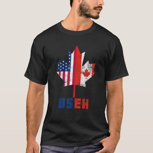 Camiseta Useh Leaf Canadian American Flag Canada Usa Flag (Frente)