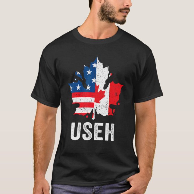 Camiseta Useh Maple Leaf Canadian American Flag Proud Ameri (Frente)