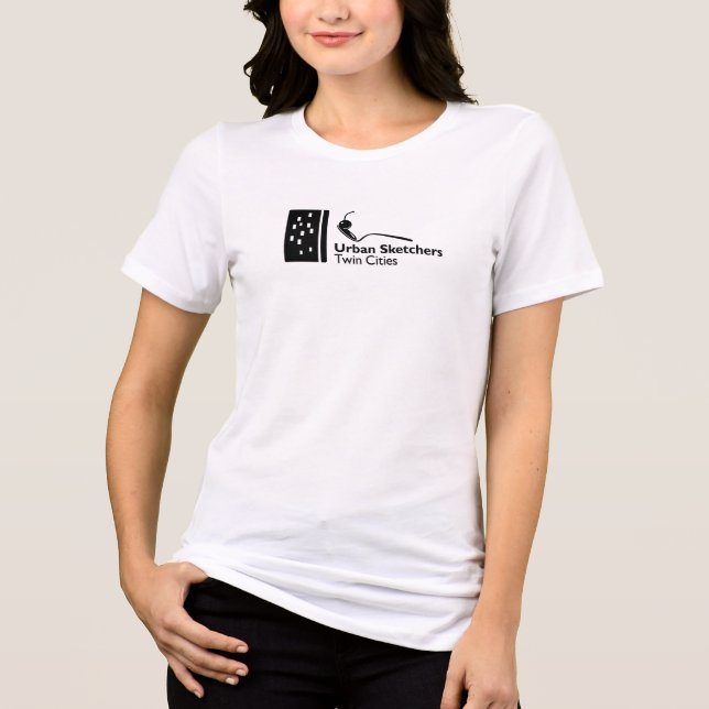 Camiseta USK Cidades Gêmeas Logotipo Preto Mulheres com X-B (Frente)