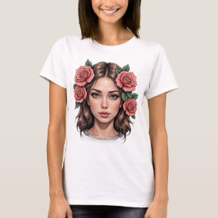 Camiseta Uso Floral - Rosa de Retrato Artístico