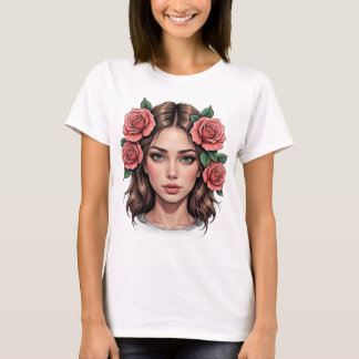 Camiseta Uso Floral - Rosa de Retrato Artístico