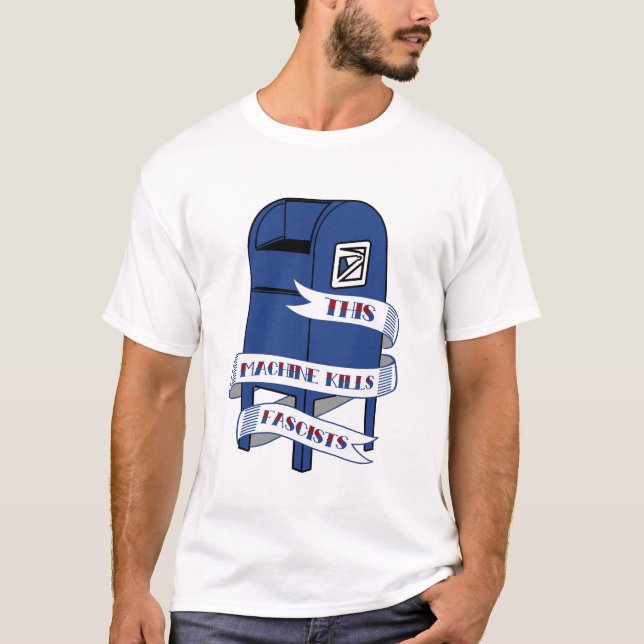 Camiseta USPS Este Matar de Máquina Fascistas Postam Caixa  (Frente)