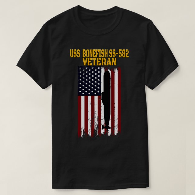 Camiseta USS Bonefish SS582 Submarino Veterans Day Pais (Frente do Design)