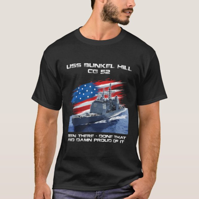 Camiseta USS Bunker Hill CG 52 Classe Cruiser American Flag (Frente)