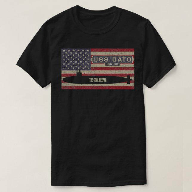 Camiseta USS Gato SSN615 Sinalizador Submarino Americano Nu (Frente do Design)