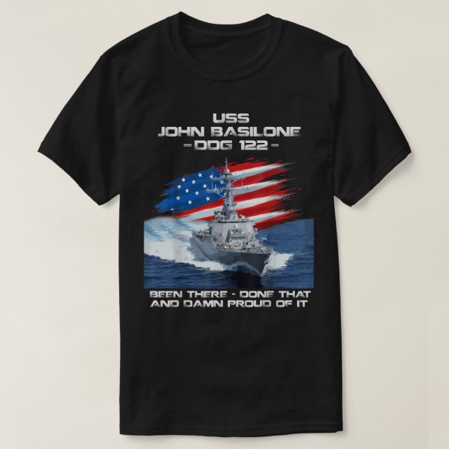 Camiseta USS John Basilone DDG-122 Destroyer Ship USA Flag (Frente do Design)