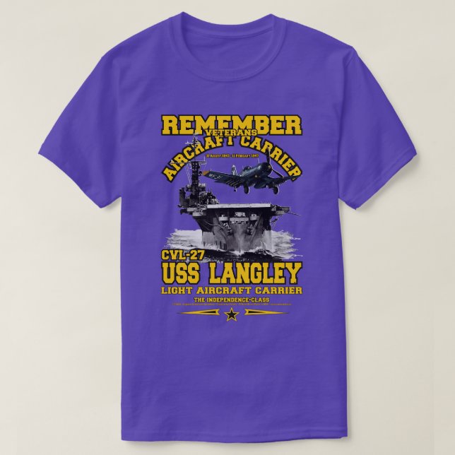 Camiseta USS Langley CVL27 veteranos porta-aviões ligeiros (Frente do Design)