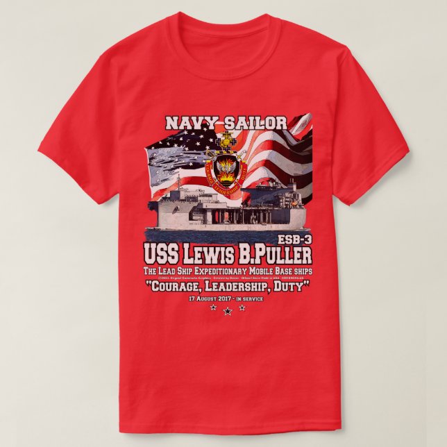 Camiseta USS Lewis B Puller ESB3 Marinho naves veteranos (Frente do Design)