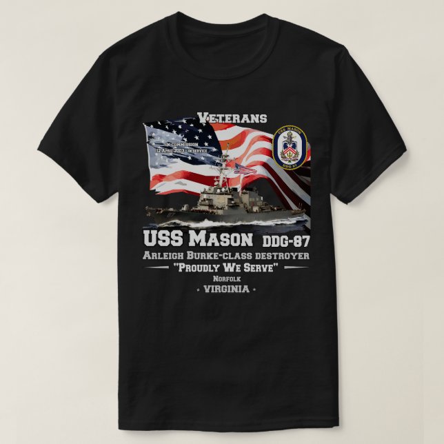 Camiseta USS Mason destruyer Veterans (Frente do Design)