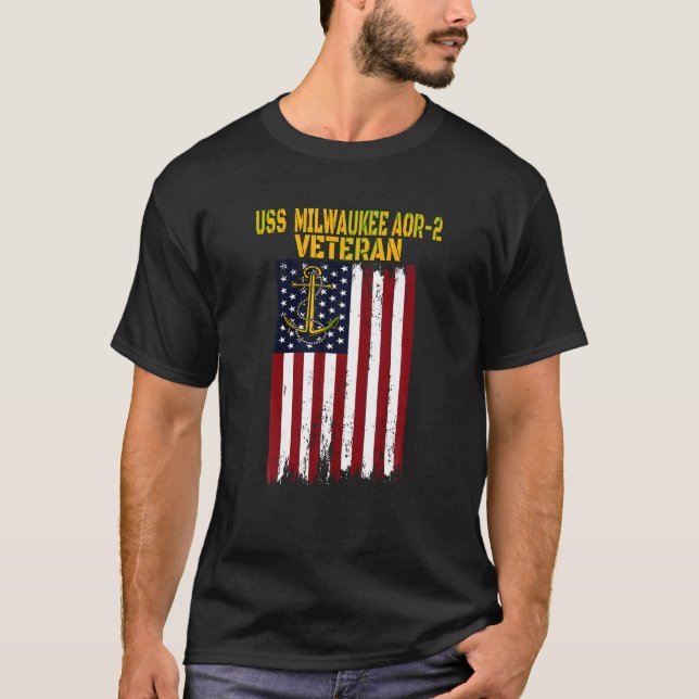 Camiseta USS Milwaukee AOR 2 Replenation Oiler Ship Veter (Frente)