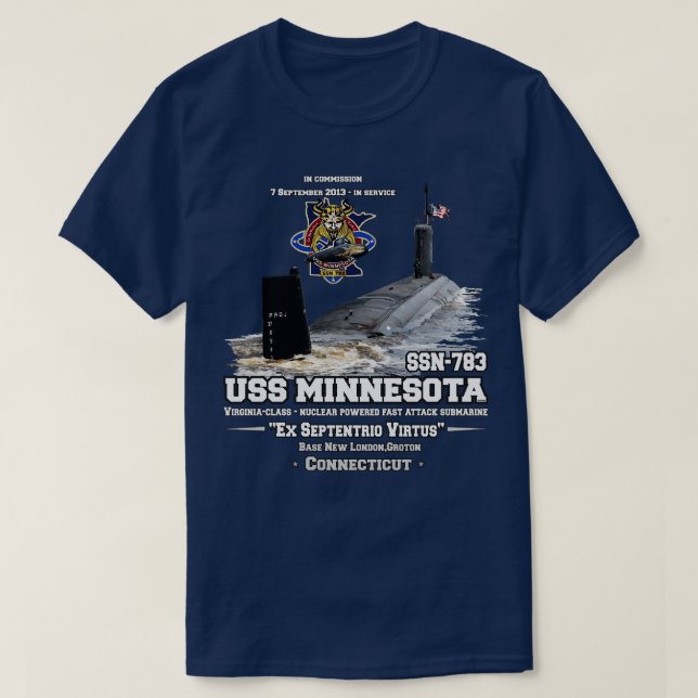 Camiseta USS Minnesota SSN783 Subataque rápido Virginiaclas (Frente do Design)