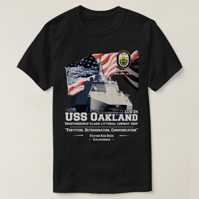 Camiseta USS Oakland LCS24 Comba litoral de Independência (Frente do Design)