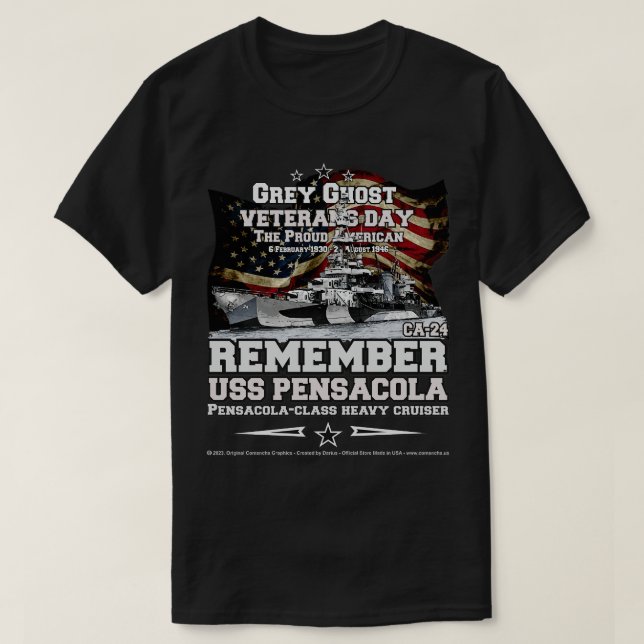Camiseta USS Pensacola CA24 cruzador pesado (Frente do Design)