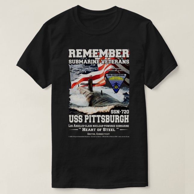 Camiseta USS Pittsburgh SSN720 Vetores submarinos (Frente do Design)