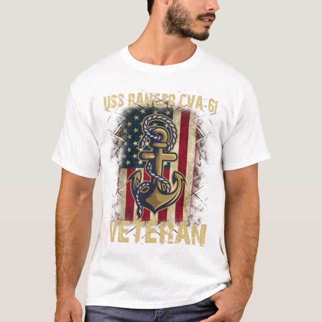Camiseta Uss Ranger Cva-61 Veteran America Flag (Frente)