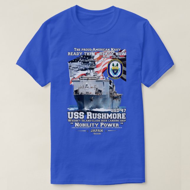Camiseta USS Rushmore LSD47 marinho pouso navio (Frente do Design)