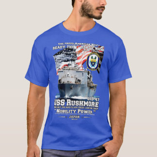 Camiseta USS Rushmore LSD47 marinho pouso navio