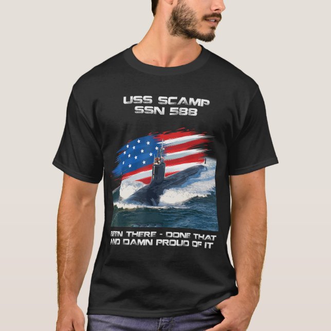Camiseta USS Scamp SSN-588 American Flag SubMarine Veteran (Frente)