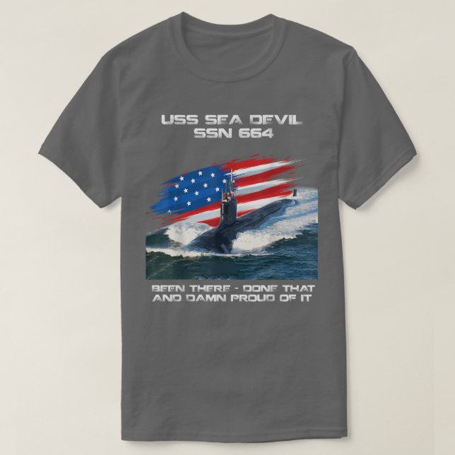 Camiseta USS Sea Devil SSN-664 American Flag Subsea Vete (Frente do Design)