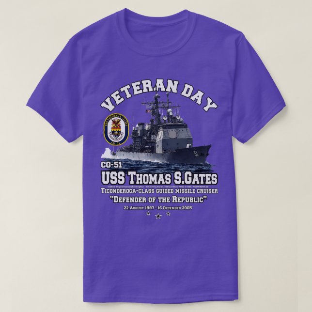 Camiseta USS Thomas S Gates CG51 Veteranos Cruiser (Frente do Design)