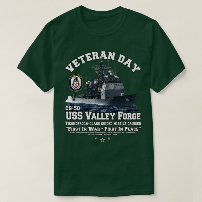 Camiseta USS Valley Forge CG50 Veteranos Cruiser dos EUA (Frente do Design)