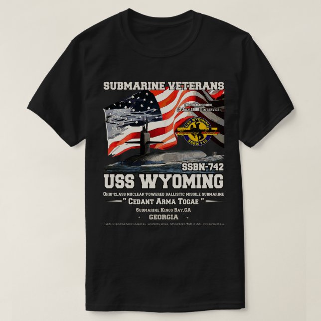 Camiseta USS Wyoming SSBN742 Veteranos Submarinos (Frente do Design)